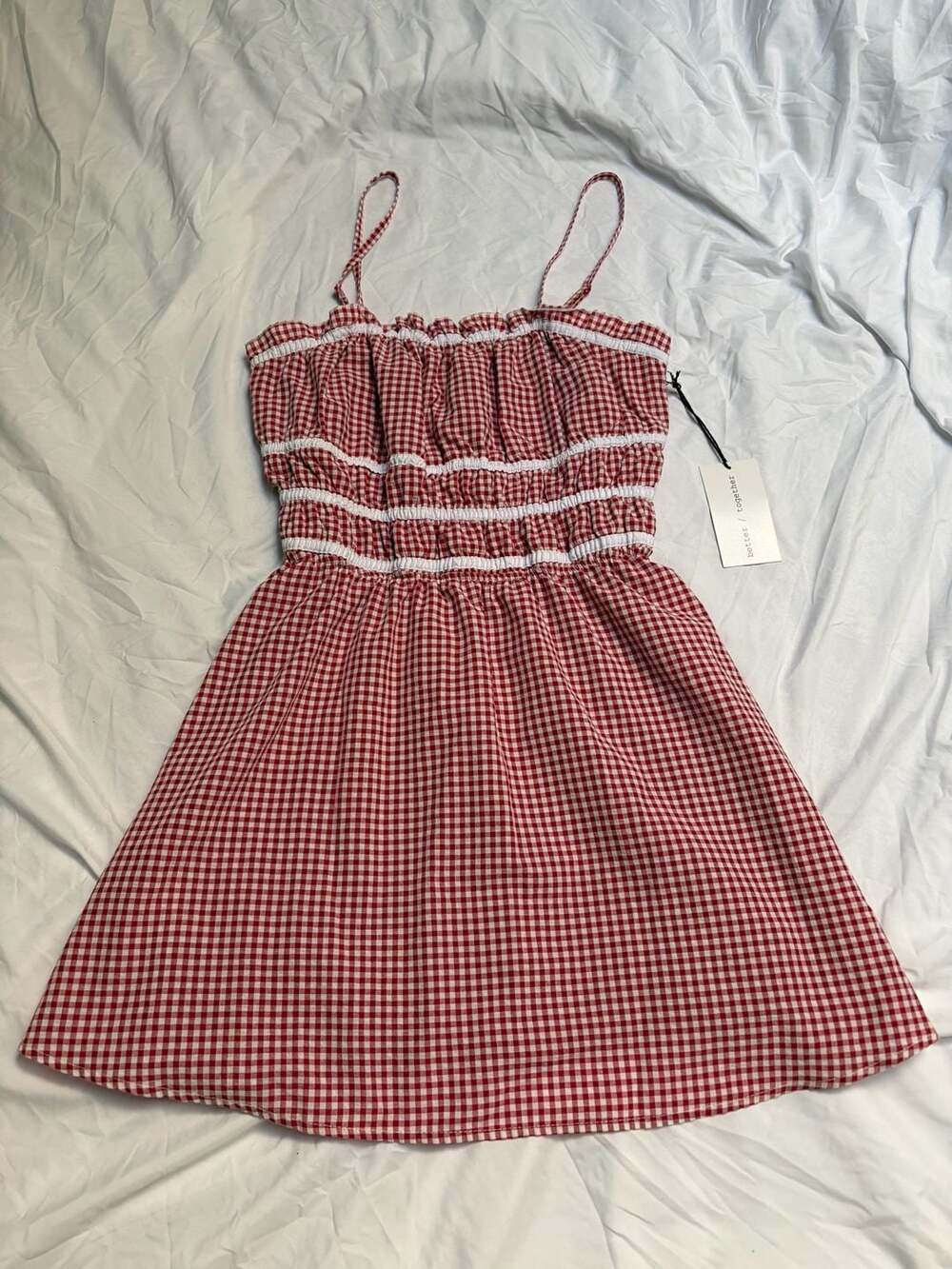 Better Together Women's Red and White Gingham Smocked Mini Dress Large